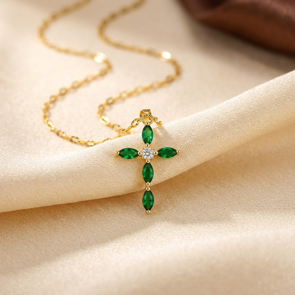 Gold Marquise Cross Necklace